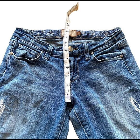 PAIGE Denim Skyline Drive Classic Rise Peg Leg Patchwork Med Wash Jeans - Picture 9 of 12